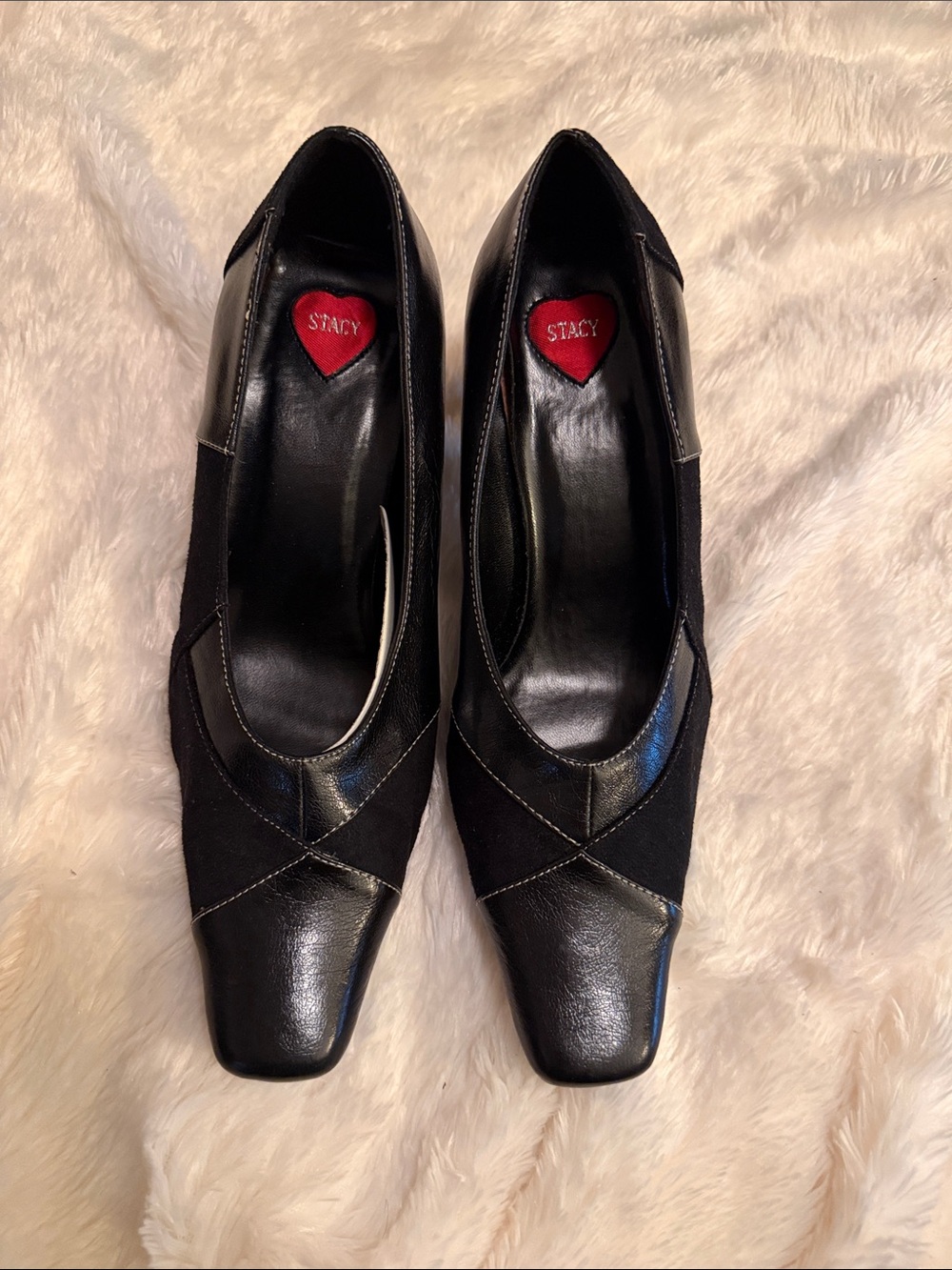 Stacy Adams Black Square-Toe Low Heel Pumps